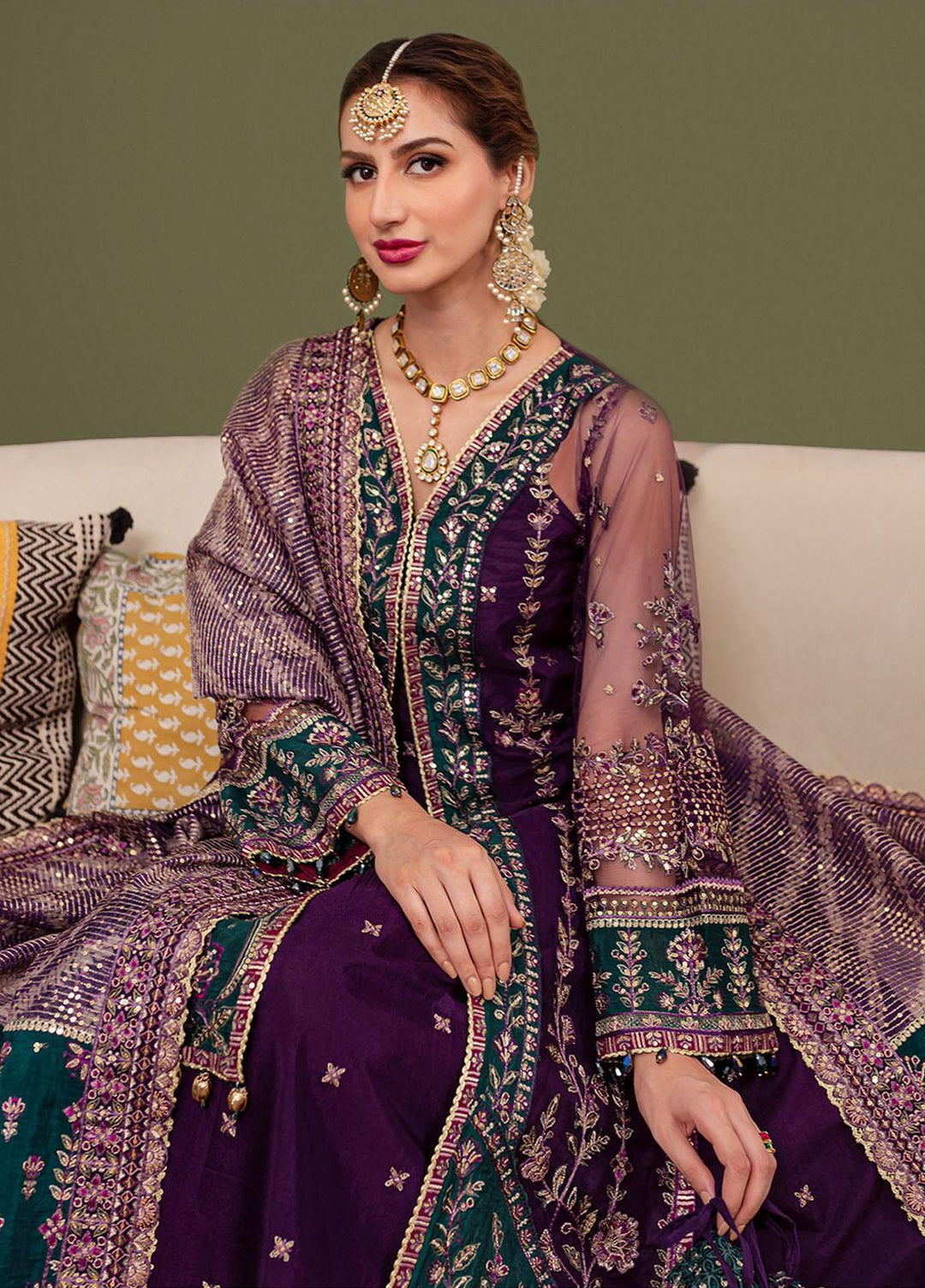 Tabeer By Farasha Embroidered Net Suits Unstitched 4 Piece FSH23TB D-05 Iris - Wedding Collection