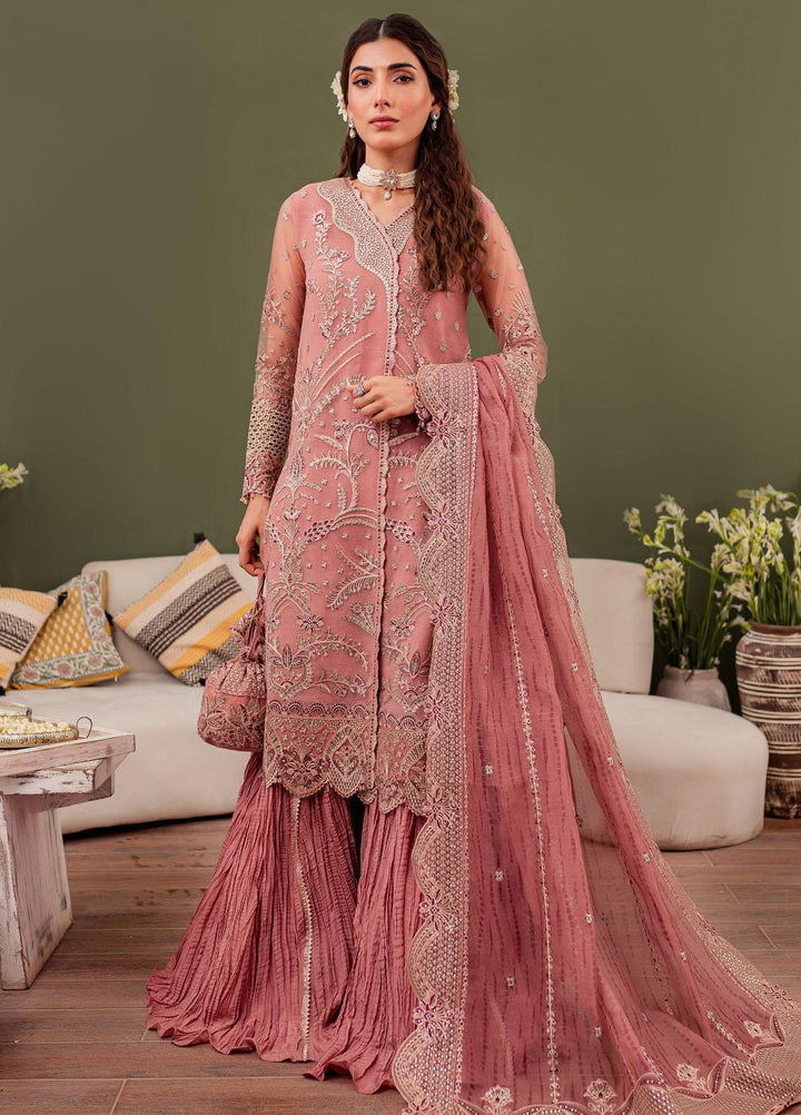 Tabeer By Farasha Embroidered Net Suits Unstitched 3 Piece FSH23TB D-07 Rosa - Wedding Collection