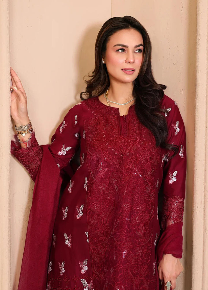 Tabeer by Mariam Malik London Pret Embroidered Lawn 3 Piece Suit Garnet Rose