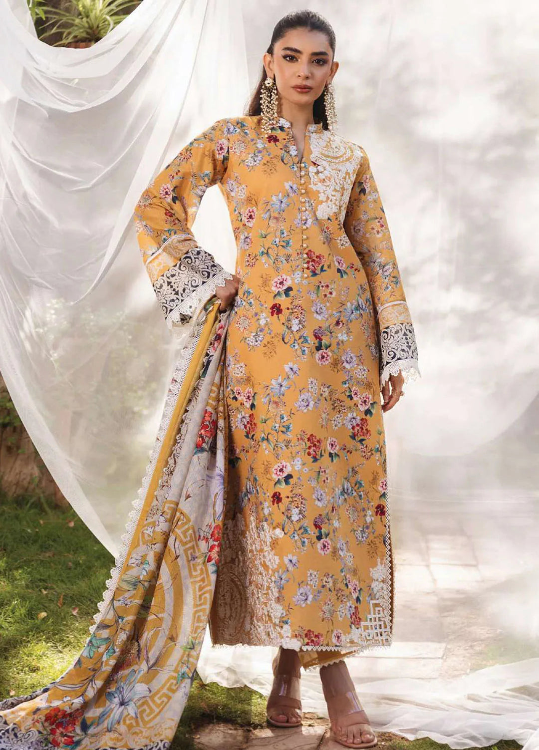 Tahra by Zainab Chottani Embroidered Lawn Suit Unstitched 3 Piece ZC24T 2A Beeha - Summer Collection