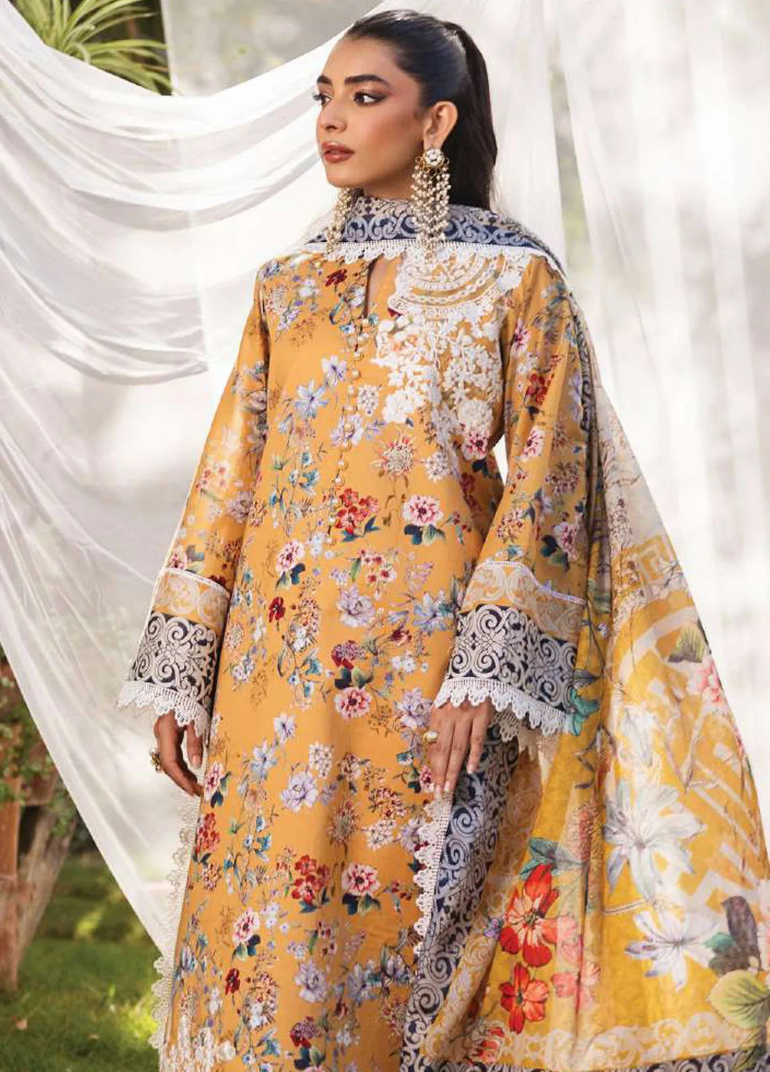 Tahra by Zainab Chottani Embroidered Lawn Suit Unstitched 3 Piece ZC24T 2A Beeha - Summer Collection