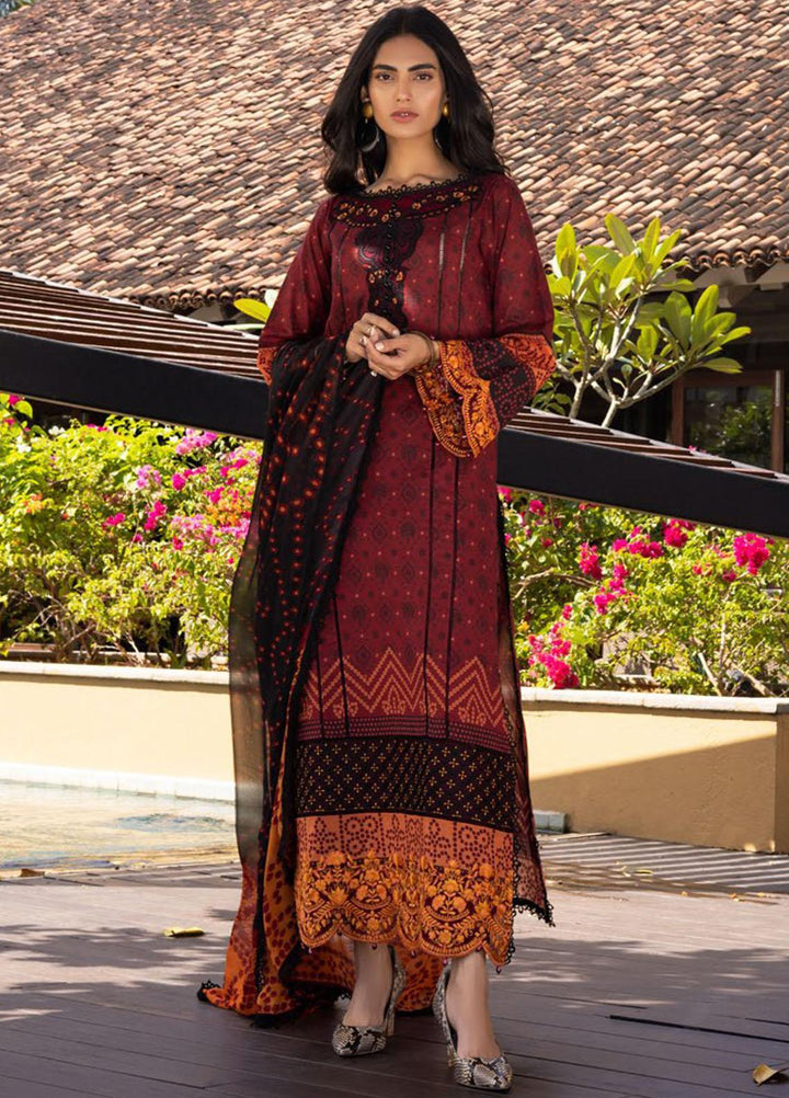 Tahra By Zainab Chottani Embroidered Lawn Suits Unstitched 3 Piece TZC22SS CHUNRI FUSION 9A - Spring / Summer Collection