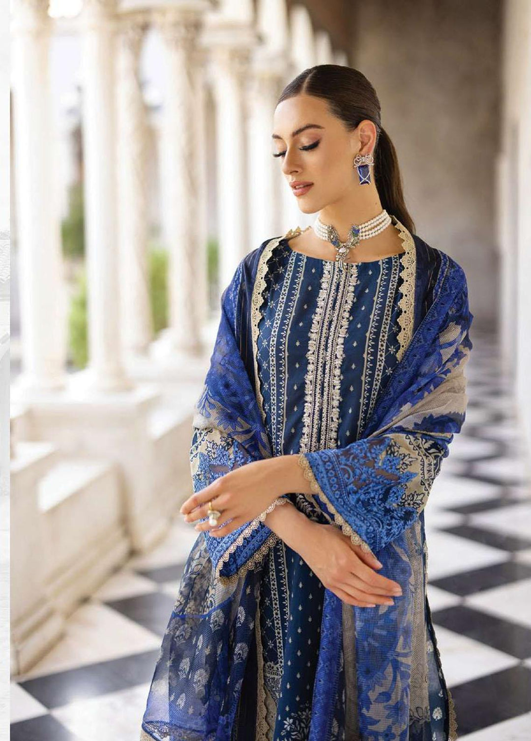 Tahra By Zainab Chottani Embroidered Lawn Suits Unstitched 3 Piece TZC23L Celestial Bliss 9B - Summer Collection