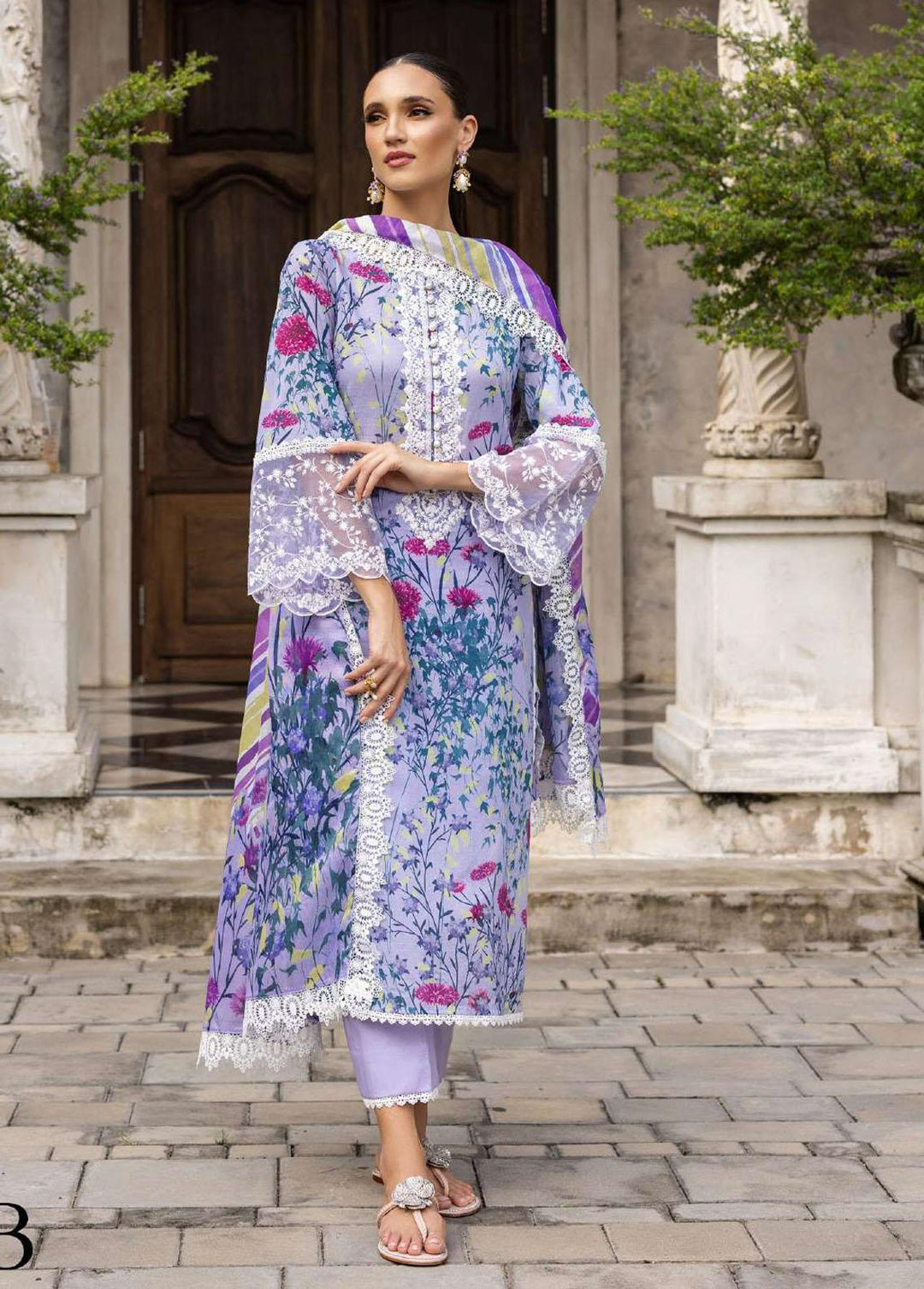 Tahra By Zainab Chottani Embroidered Lawn Suits Unstitched 3 Piece TZC23L Frosty Orchid 10B - Summer Collection