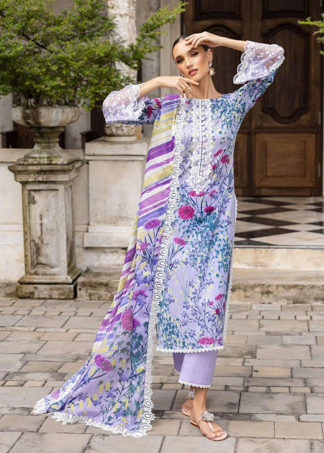 Tahra By Zainab Chottani Embroidered Lawn Suits Unstitched 3 Piece TZC23L Frosty Orchid 10B - Summer Collection