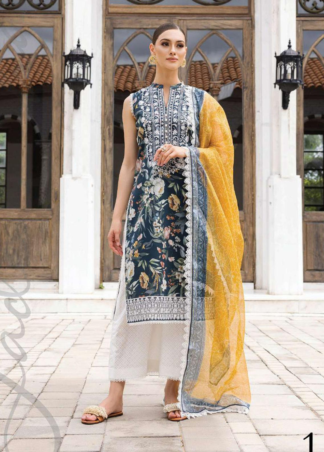 Tahra By Zainab Chottani Embroidered Lawn Suits Unstitched 3 Piece TZC23L Jade Charm 1A - Summer Collection