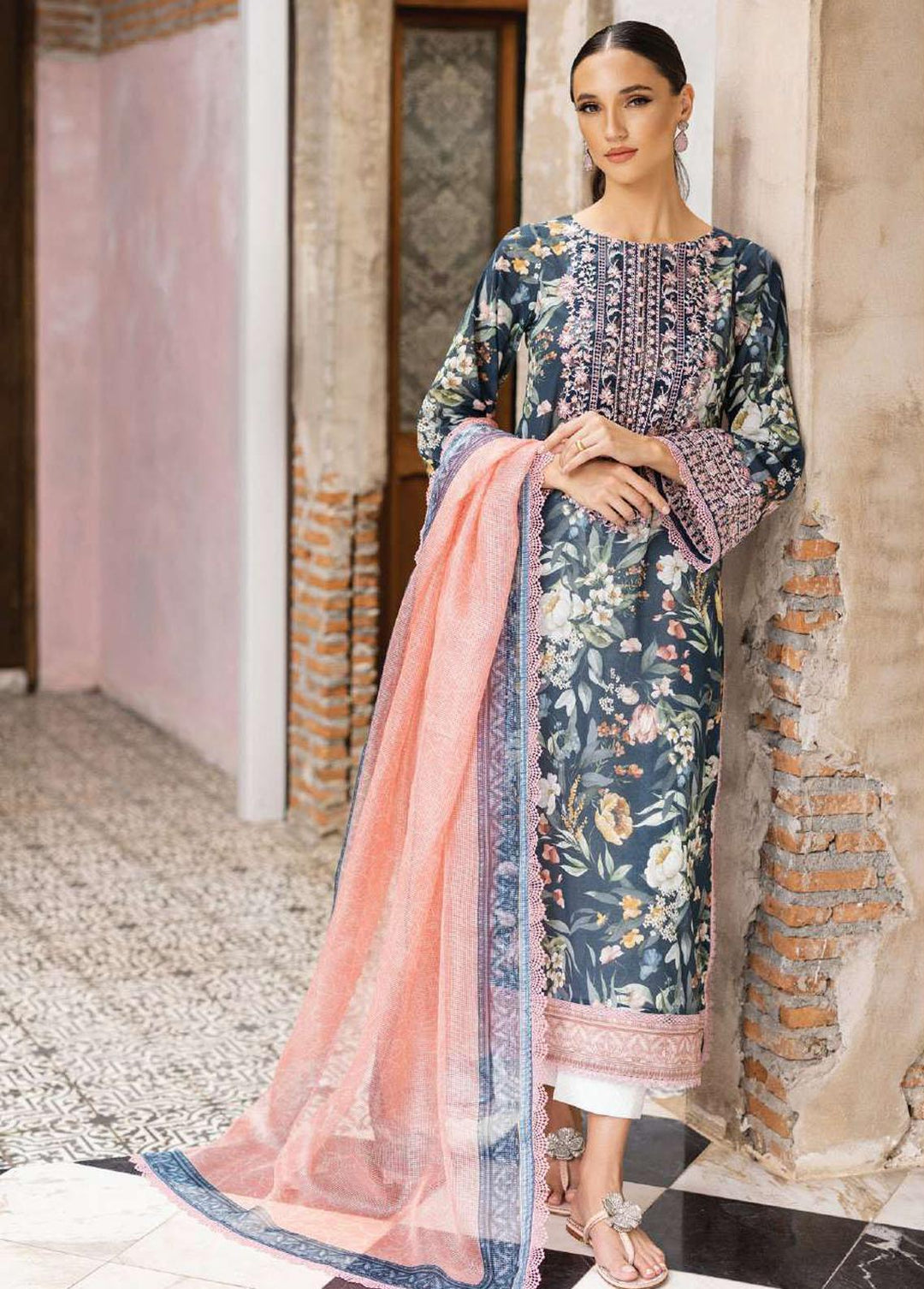Tahra By Zainab Chottani Embroidered Lawn Suits Unstitched 3 Piece TZC23L Jade Charm 1B - Summer Collection