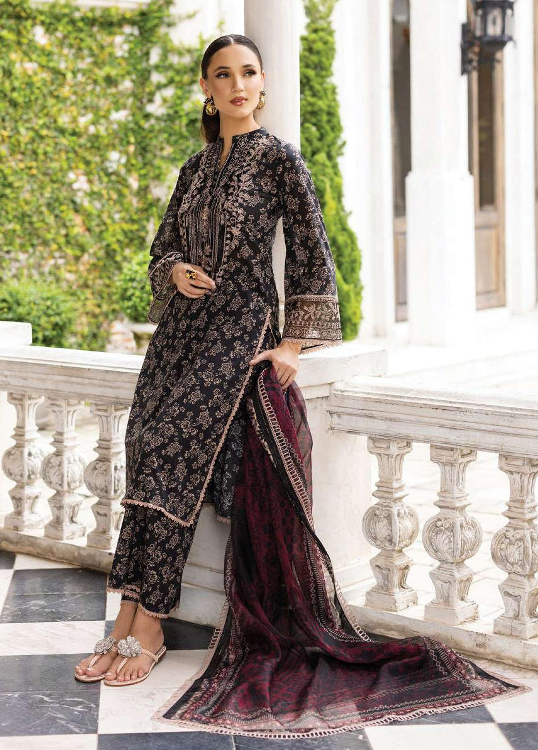Tahra By Zainab Chottani Embroidered Lawn Suits Unstitched 3 Piece TZC23L Onyx Aura 6A - Summer Collection