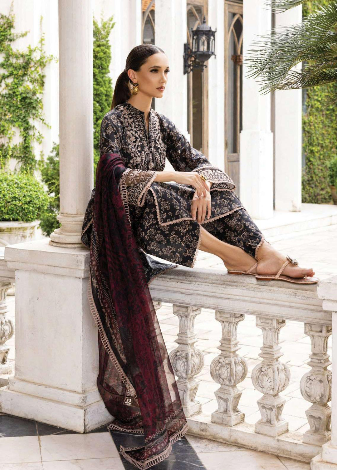 Tahra By Zainab Chottani Embroidered Lawn Suits Unstitched 3 Piece TZC23L Onyx Aura 6A - Summer Collection