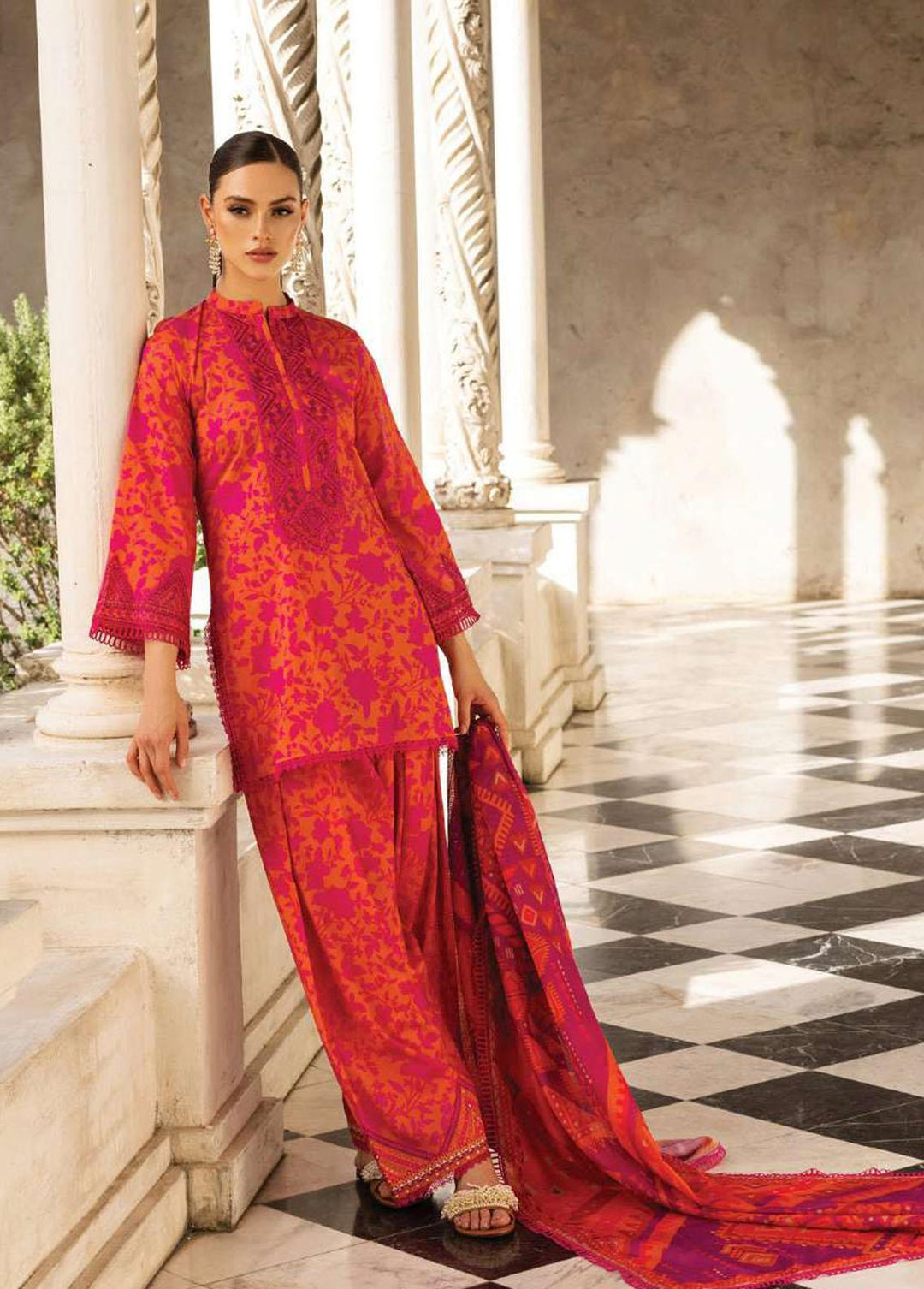 Tahra By Zainab Chottani Embroidered Lawn Suits Unstitched 3 Piece TZC23L Poppy Zest 4A - Summer Collection