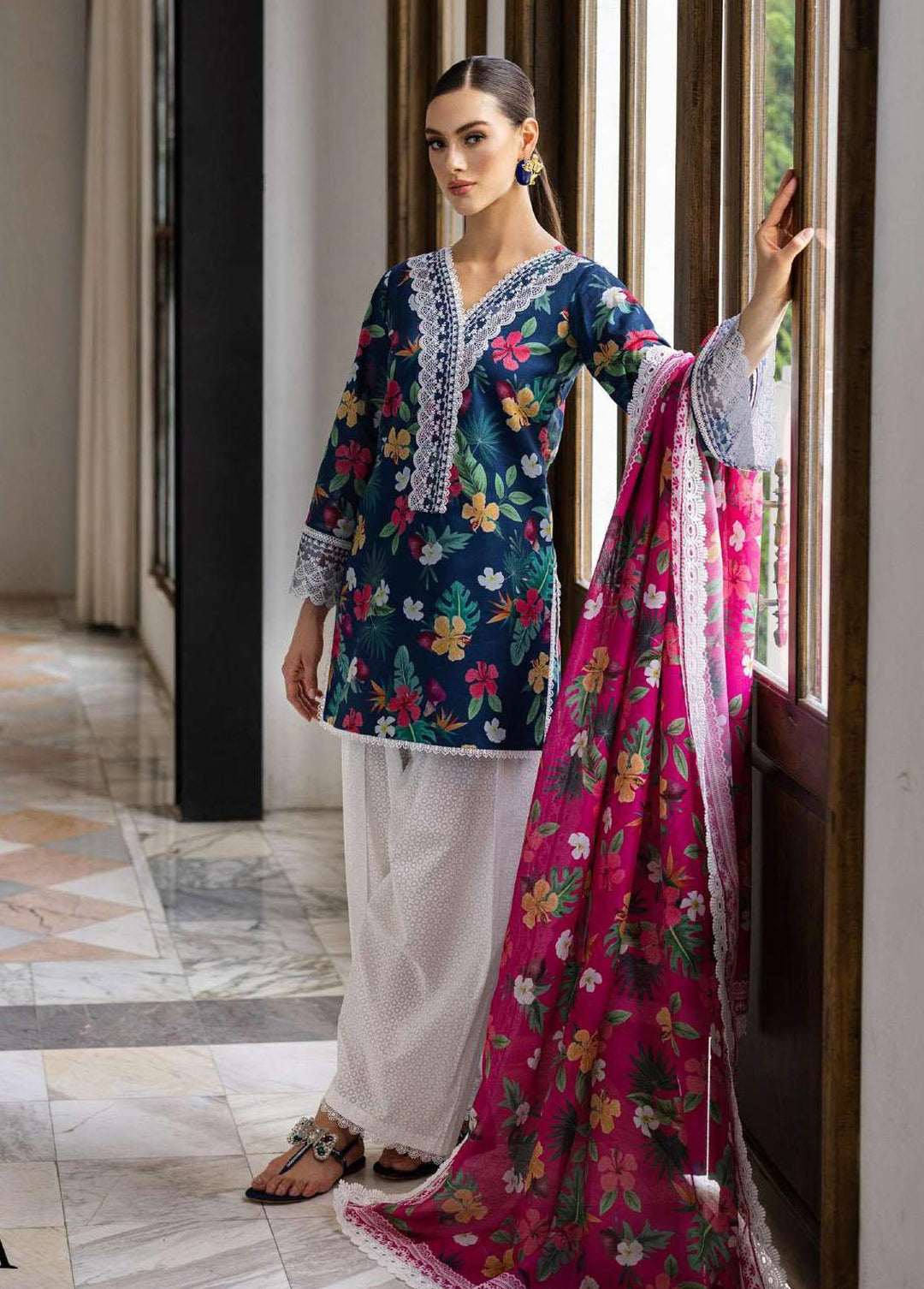 Tahra By Zainab Chottani Embroidered Lawn Suits Unstitched 3 Piece TZC23L Wild Blossom 2A - Summer Collection