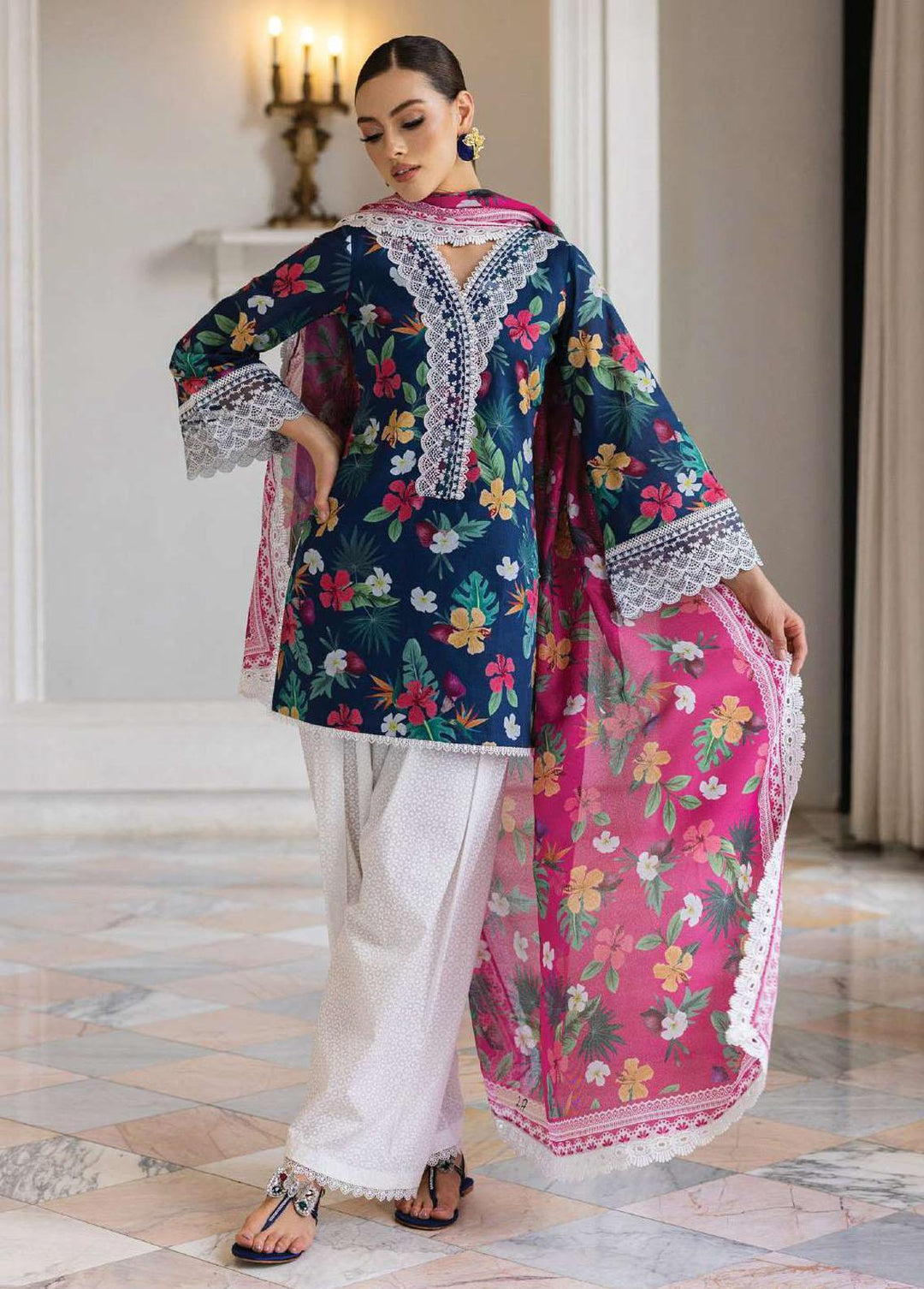 Tahra By Zainab Chottani Embroidered Lawn Suits Unstitched 3 Piece TZC23L Wild Blossom 2A - Summer Collection