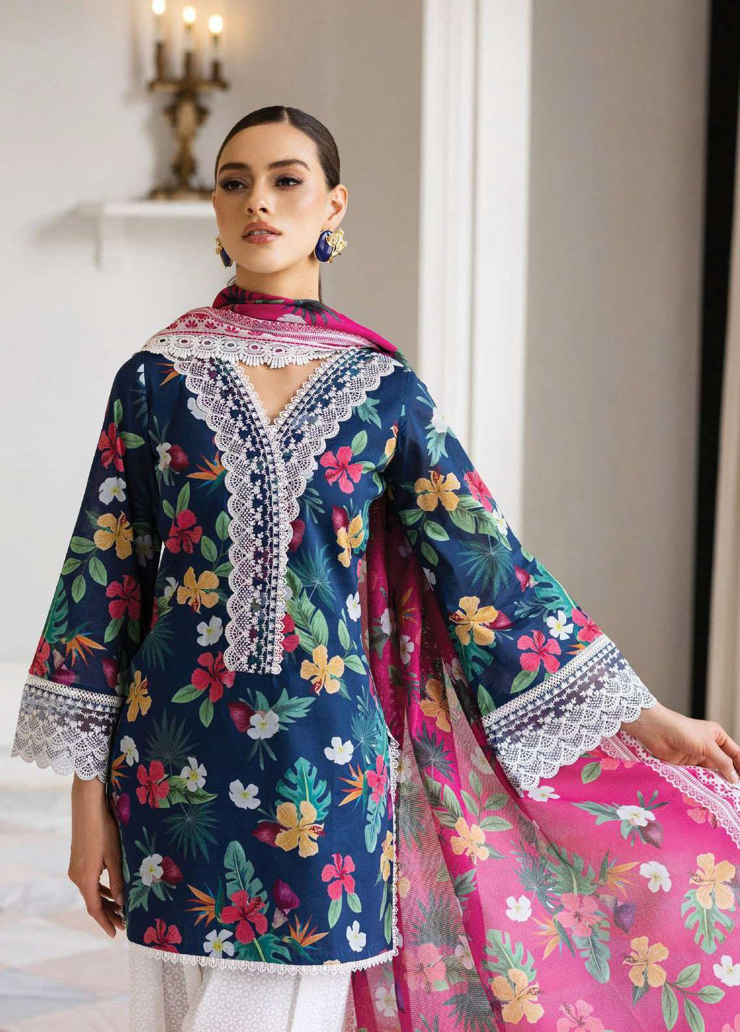 Tahra By Zainab Chottani Embroidered Lawn Suits Unstitched 3 Piece TZC23L Wild Blossom 2A - Summer Collection