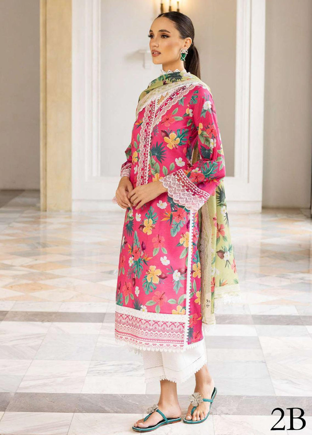 Tahra By Zainab Chottani Embroidered Lawn Suits Unstitched 3 Piece TZC23L Wild Blossom 2B - Summer Collection