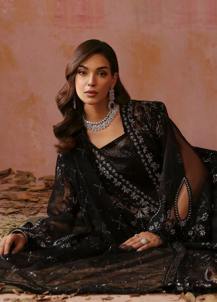 Tara By Sardinia Embroidered Organza Suits Unstitched 3 Piece SRD24T D-02 Ebony - Festive Collection