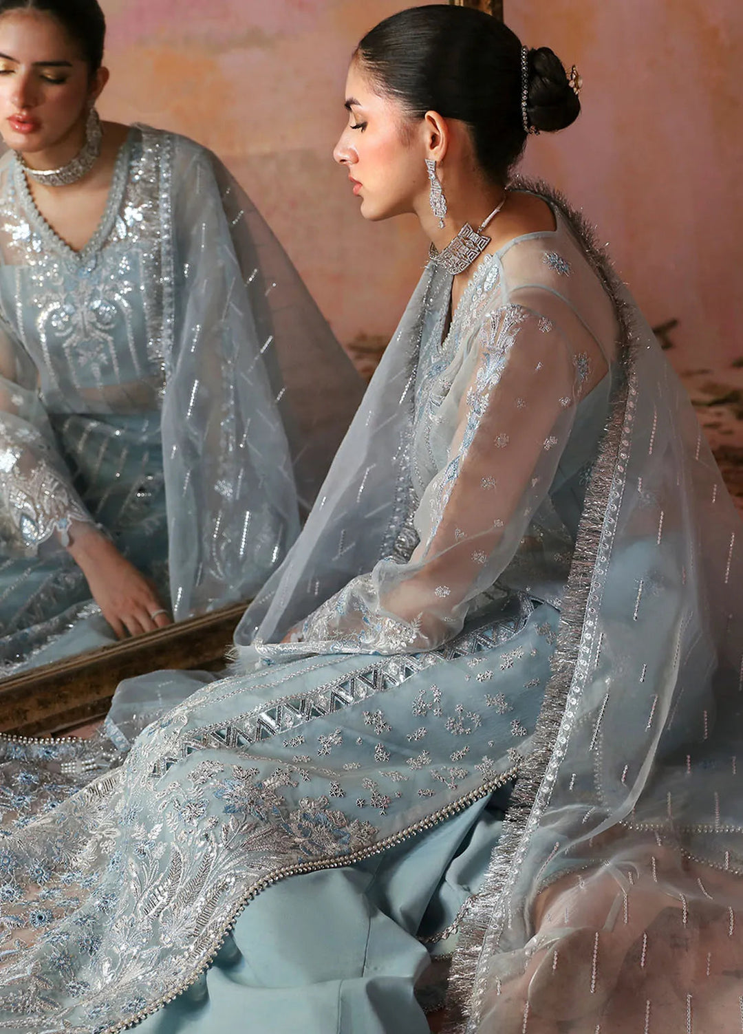 Tara By Sardinia Embroidered Organza Suits Unstitched 3 Piece SRD24T D-05 Azure - Festive Collection