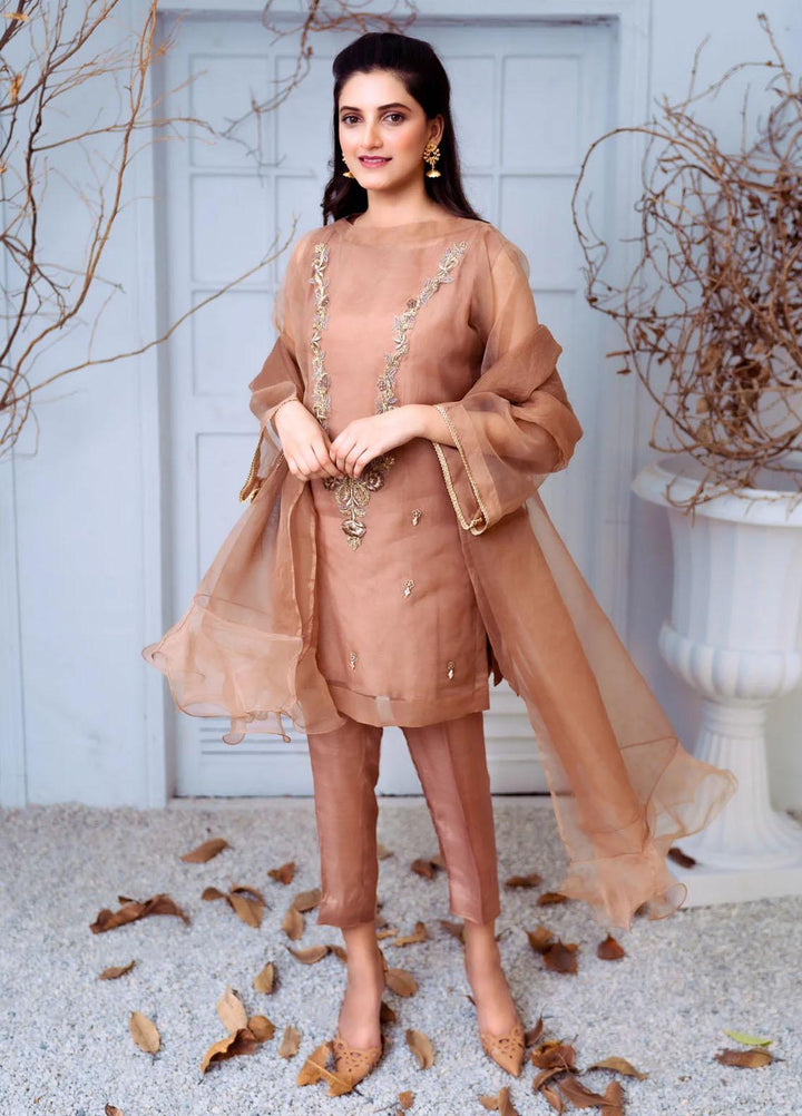 PSK Couture Pret Embroidered Tissue 4 Piece Suit HONEY COMB