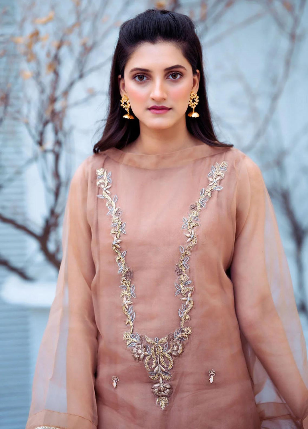 PSK Couture Pret Embroidered Tissue 4 Piece Suit HONEY COMB