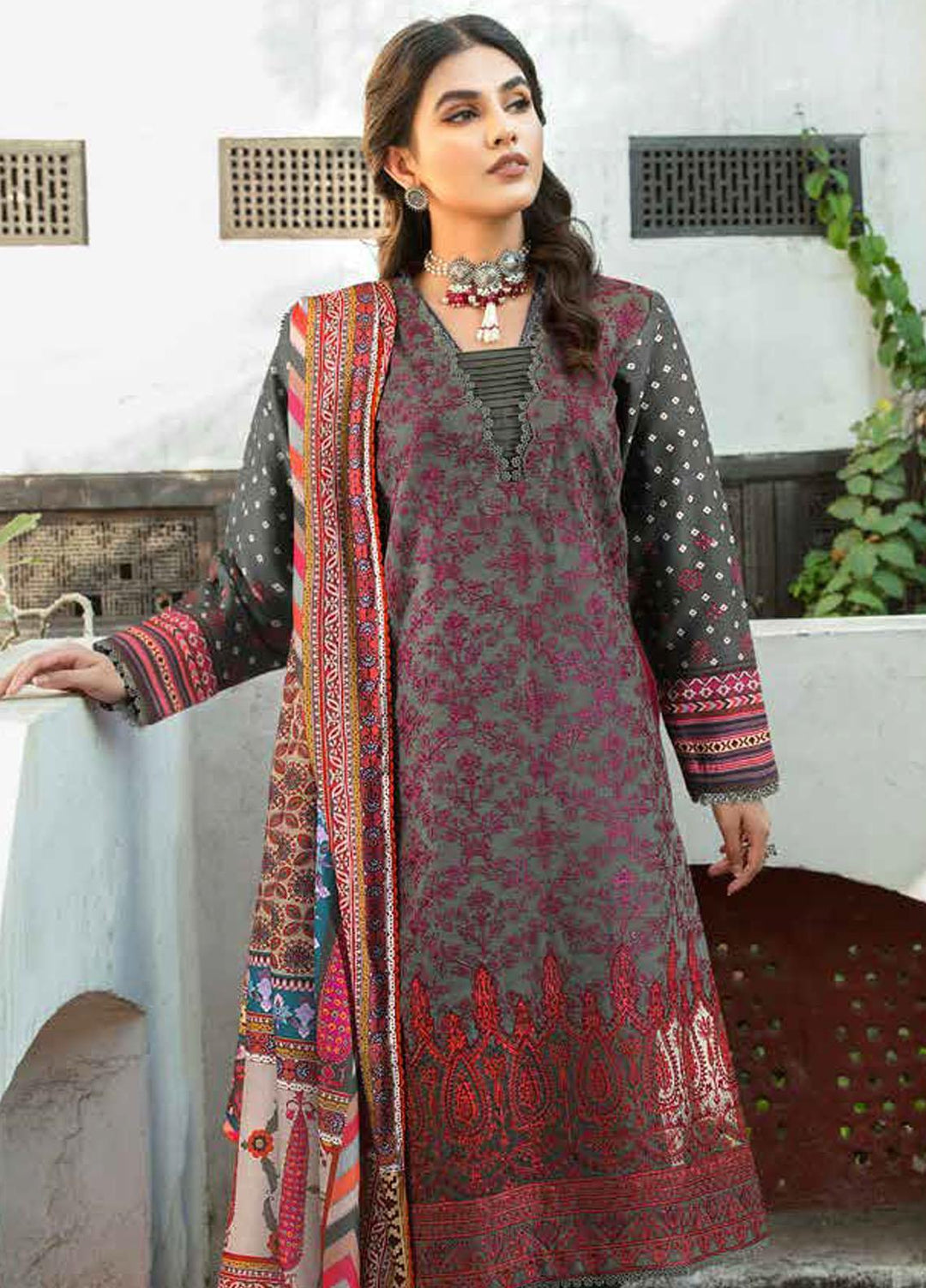Tassawur By Florent Embroidered Karandi Suits Unstitched 3 Piece FL23T FL-8B - Winter Collection
