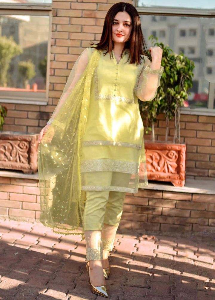 Tassawur Pret Embellished Organza Cotton 3 Piece Suit Topaaz Breeze