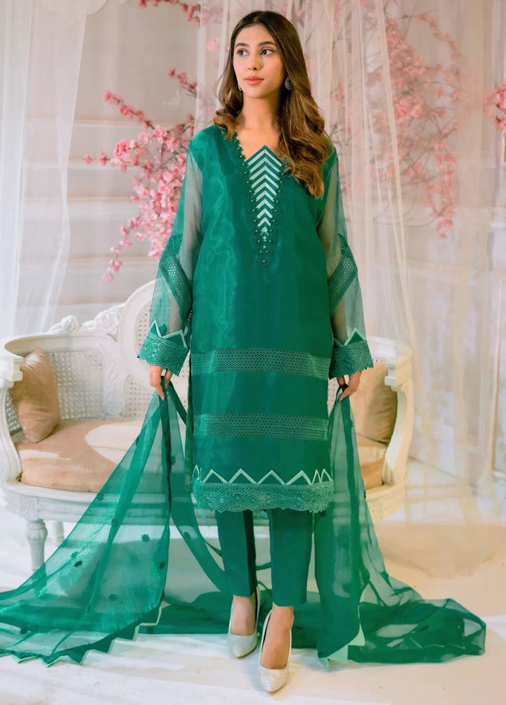 Tassawur Pret Embellished Organza Silk 3 Piece Suit Monarch Green