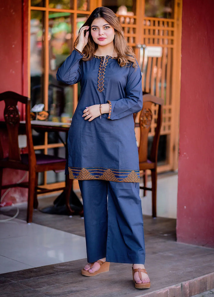 Tassawur Pret Embroidered Cotton 2 Piece Suit Midnight Blue