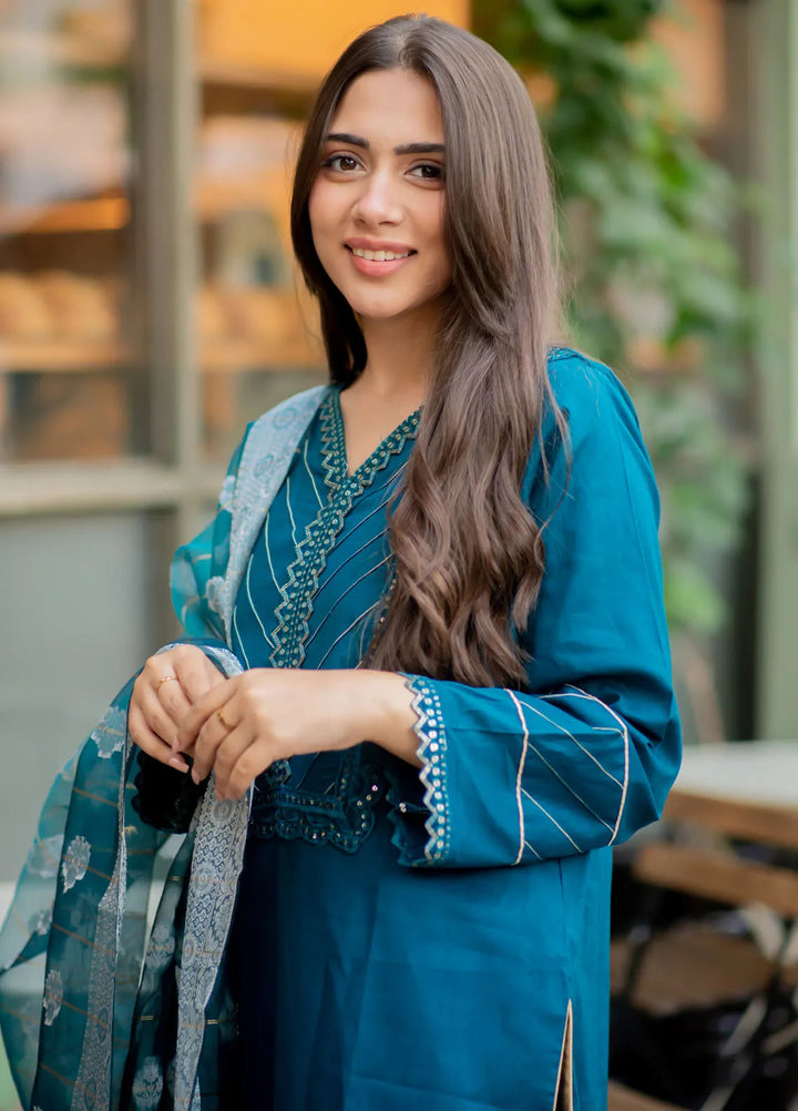 Tassawur Pret Embroidered Cotton 3 Piece Suit Crescent Sky