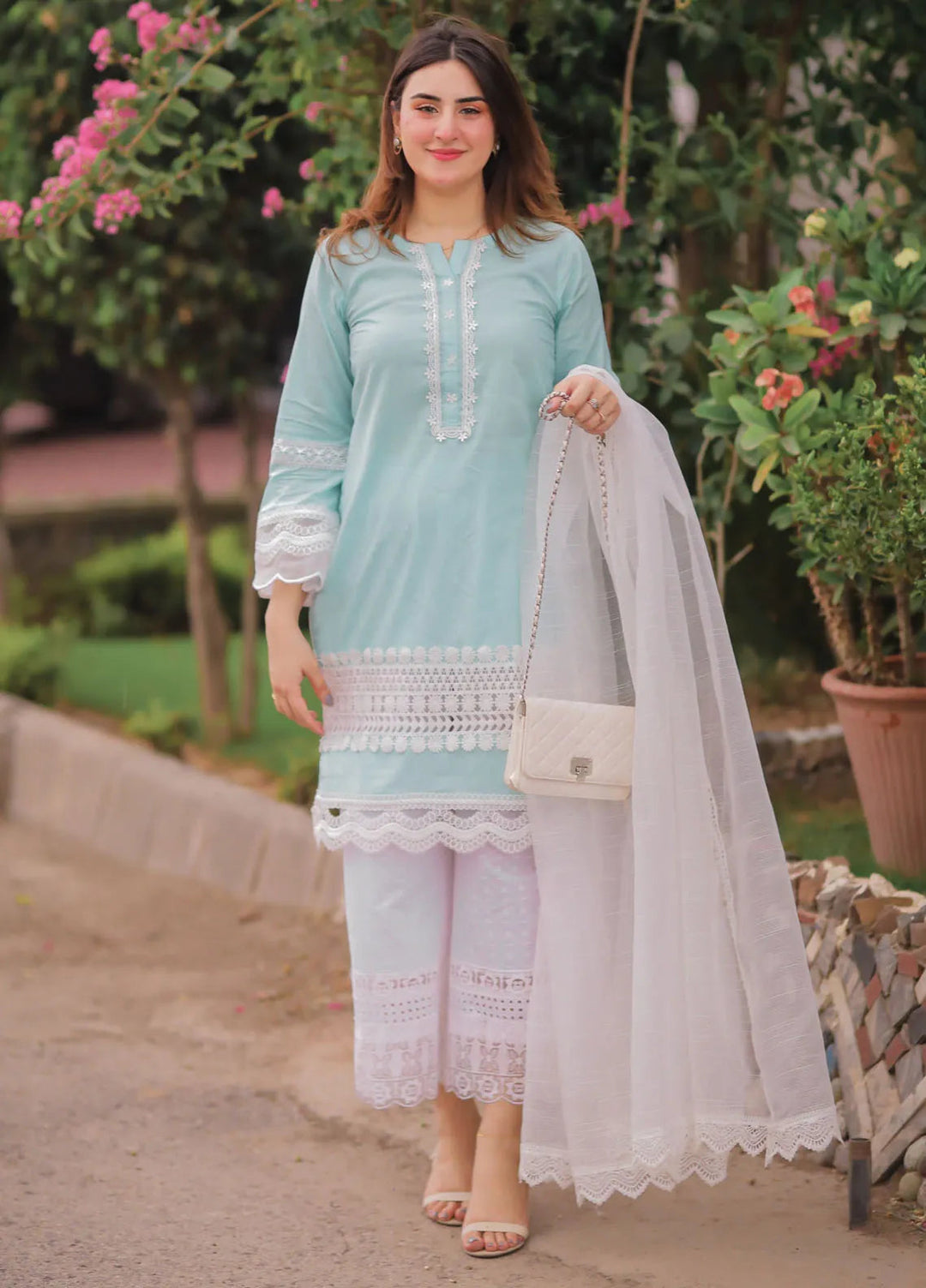 Tassawur Pret Embroidered Cotton 3 Piece Suit Ocean Blue