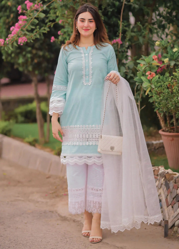 Tassawur Pret Embroidered Cotton 3 Piece Suit Ocean Blue