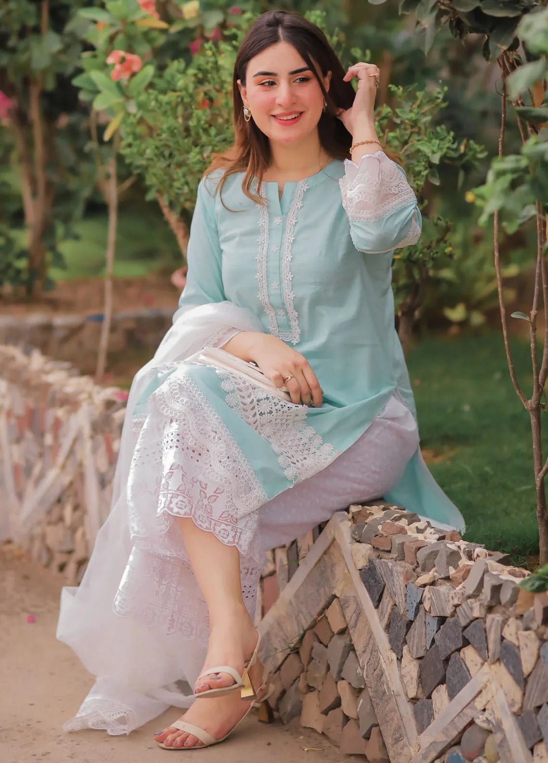 Tassawur Pret Embroidered Cotton 3 Piece Suit Ocean Blue