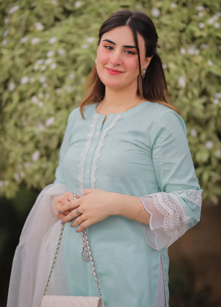 Tassawur Pret Embroidered Cotton 3 Piece Suit Ocean Blue