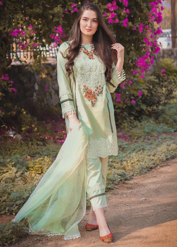 Tassawur Pret Embroidered Cotton 3 Piece Suit Pistachio White