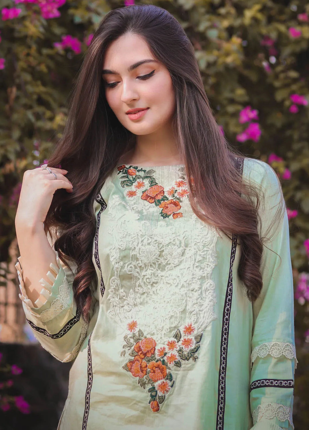 Tassawur Pret Embroidered Cotton 3 Piece Suit Pistachio White