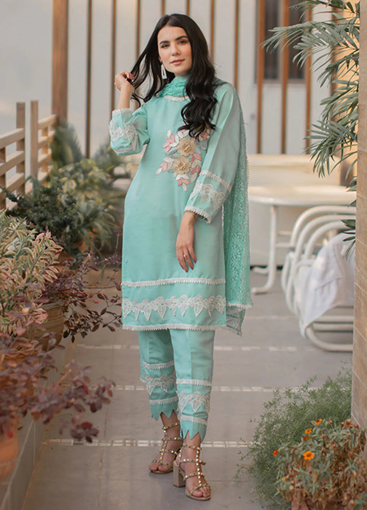 Tassawur Pret Embroidered Silk 3 Piece Suit Tiffany Blue