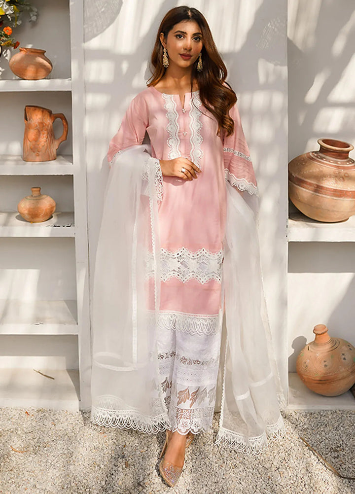 Tassawur Pret Lace Work Cotton 3 Piece Pink Blossom