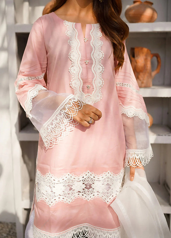 Tassawur Pret Lace Work Cotton 3 Piece Pink Blossom