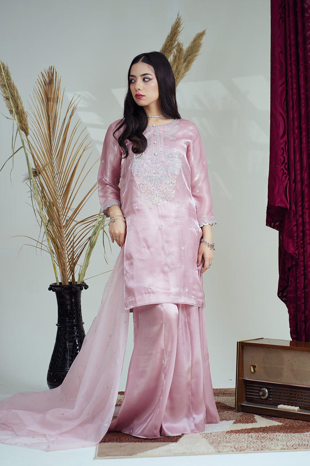 Reeza's Unstitched Embroidered Silk 3 Piece Tea Pink - Festive Collection