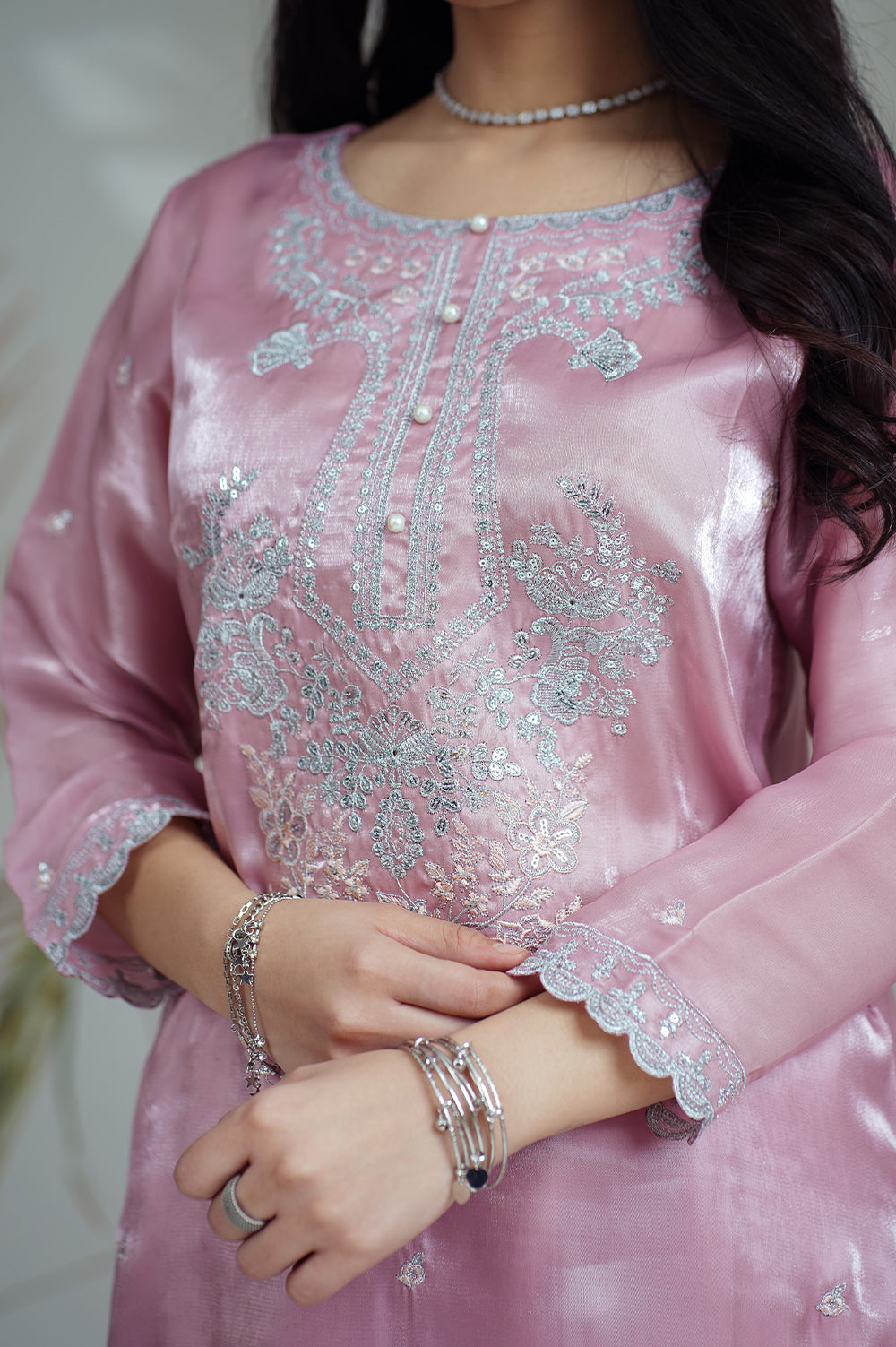 Reeza's Unstitched Embroidered Silk 3 Piece Tea Pink - Festive Collection