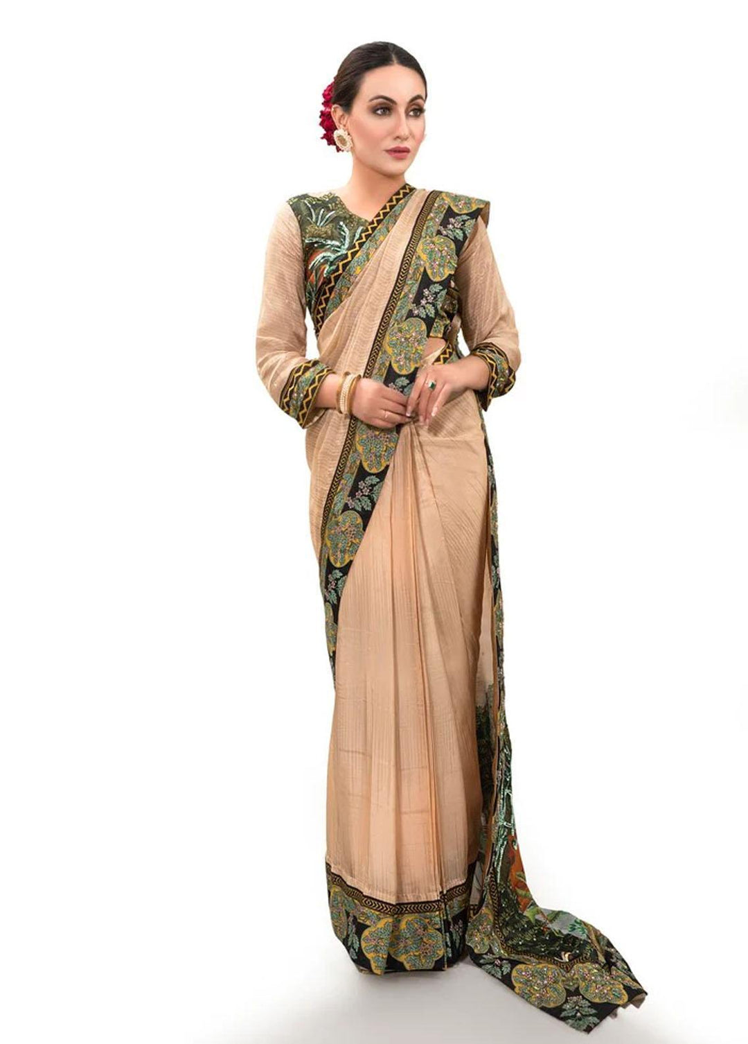 Tehwar By Norans Embroidered Silk  Unstitched Saree NO22T NSC-PR 01 - Winter Collection