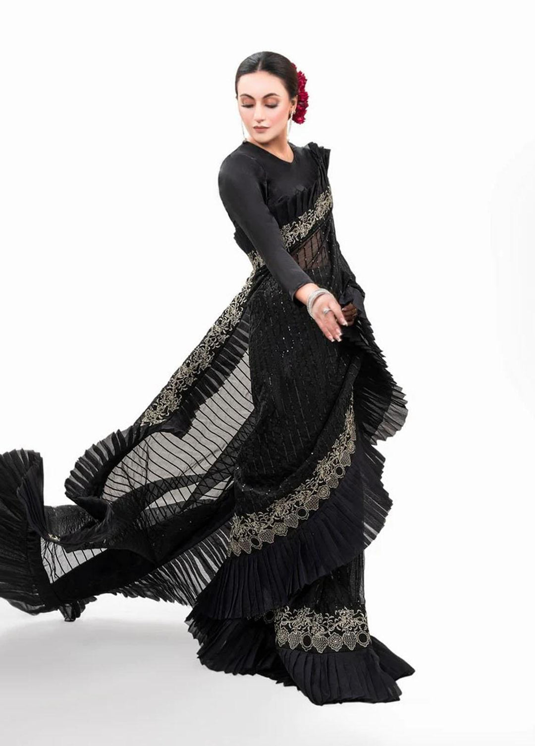 Tehwar By Norans Embroidered Silk  Unstitched Saree NO22T NSC-PR 05 - Winter Collection