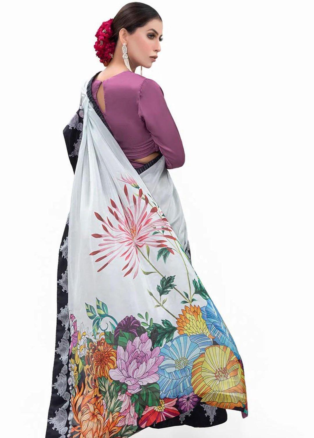 Tehwar By Norans Embroidered Silk  Unstitched Saree NO22T NSC-PR 08 - Winter Collection