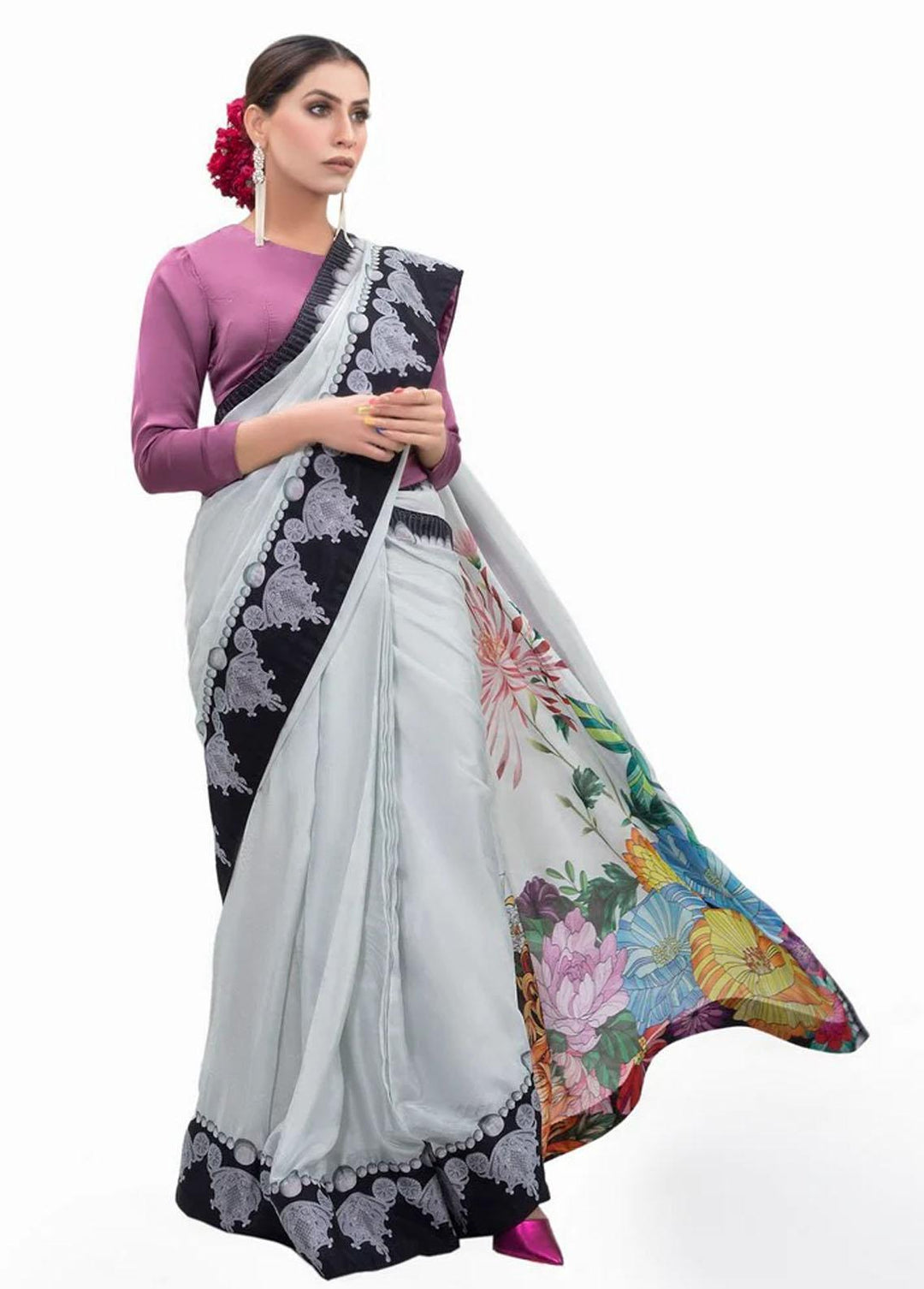 Tehwar By Norans Embroidered Silk  Unstitched Saree NO22T NSC-PR 08 - Winter Collection