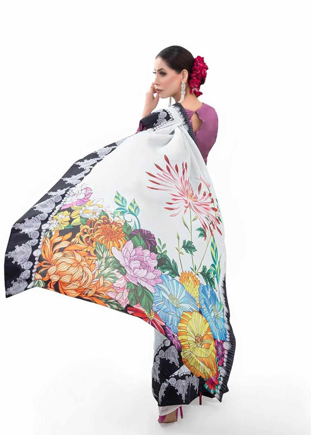 Tehwar By Norans Embroidered Silk  Unstitched Saree NO22T NSC-PR 08 - Winter Collection