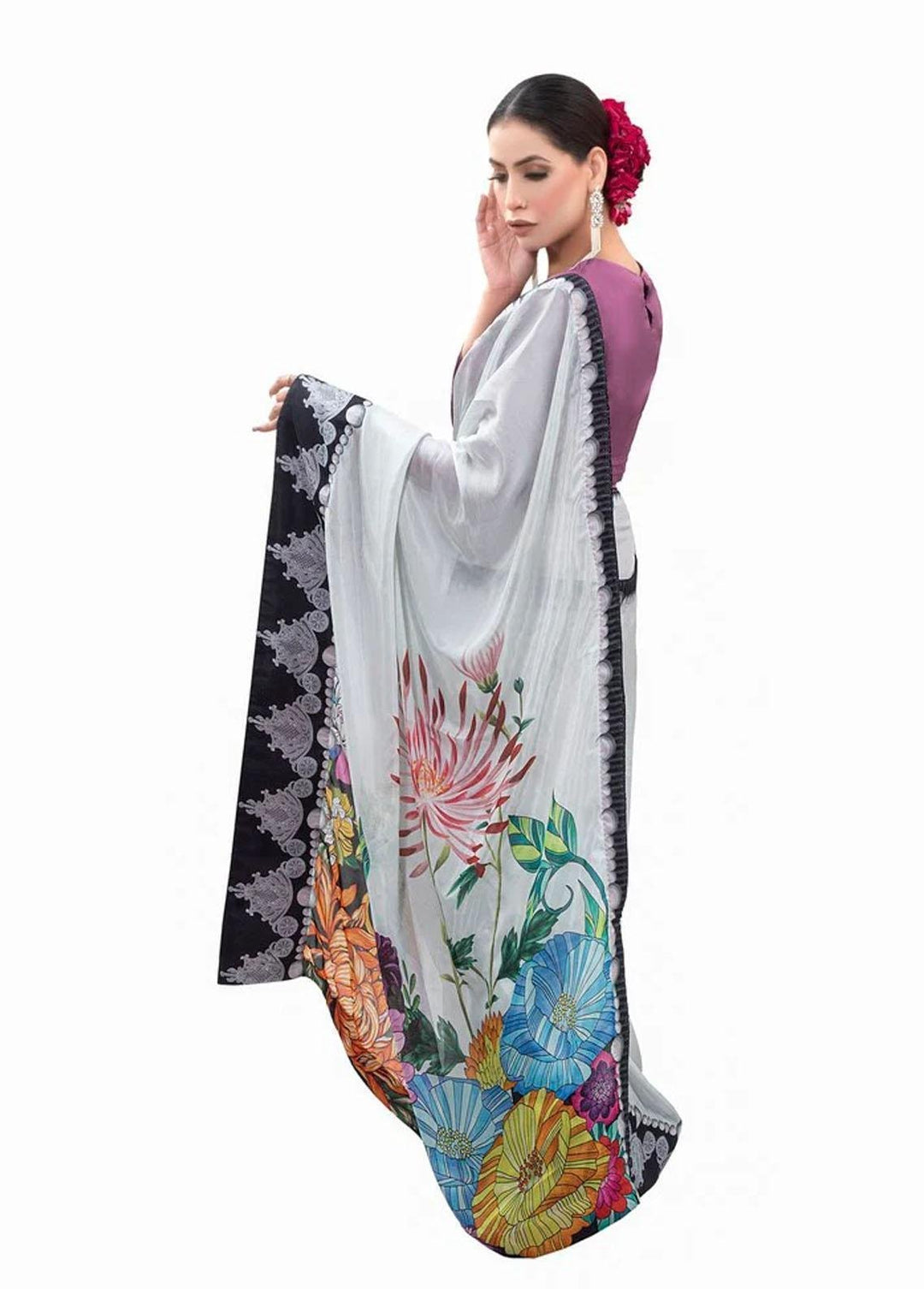 Tehwar By Norans Embroidered Silk  Unstitched Saree NO22T NSC-PR 08 - Winter Collection