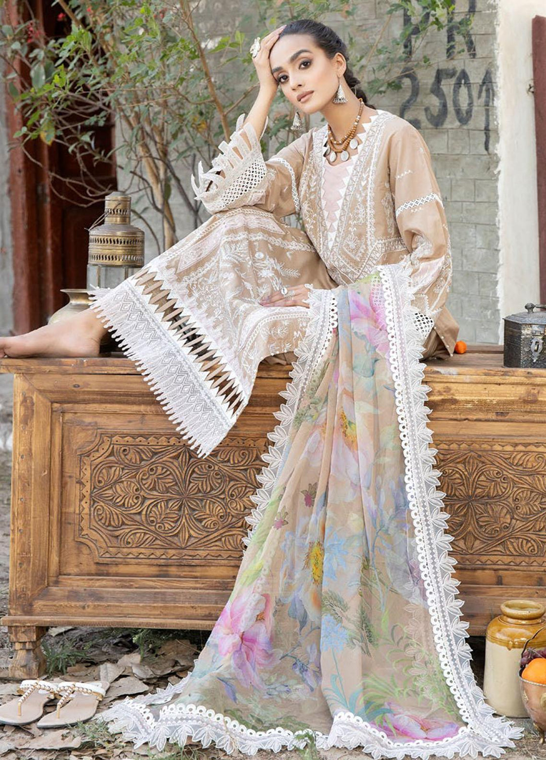 Tehzeeb By Riaz Arts Embroidered Lawn Suits Unstitched 3 Piece RA23T TL-42 - Summer Collection