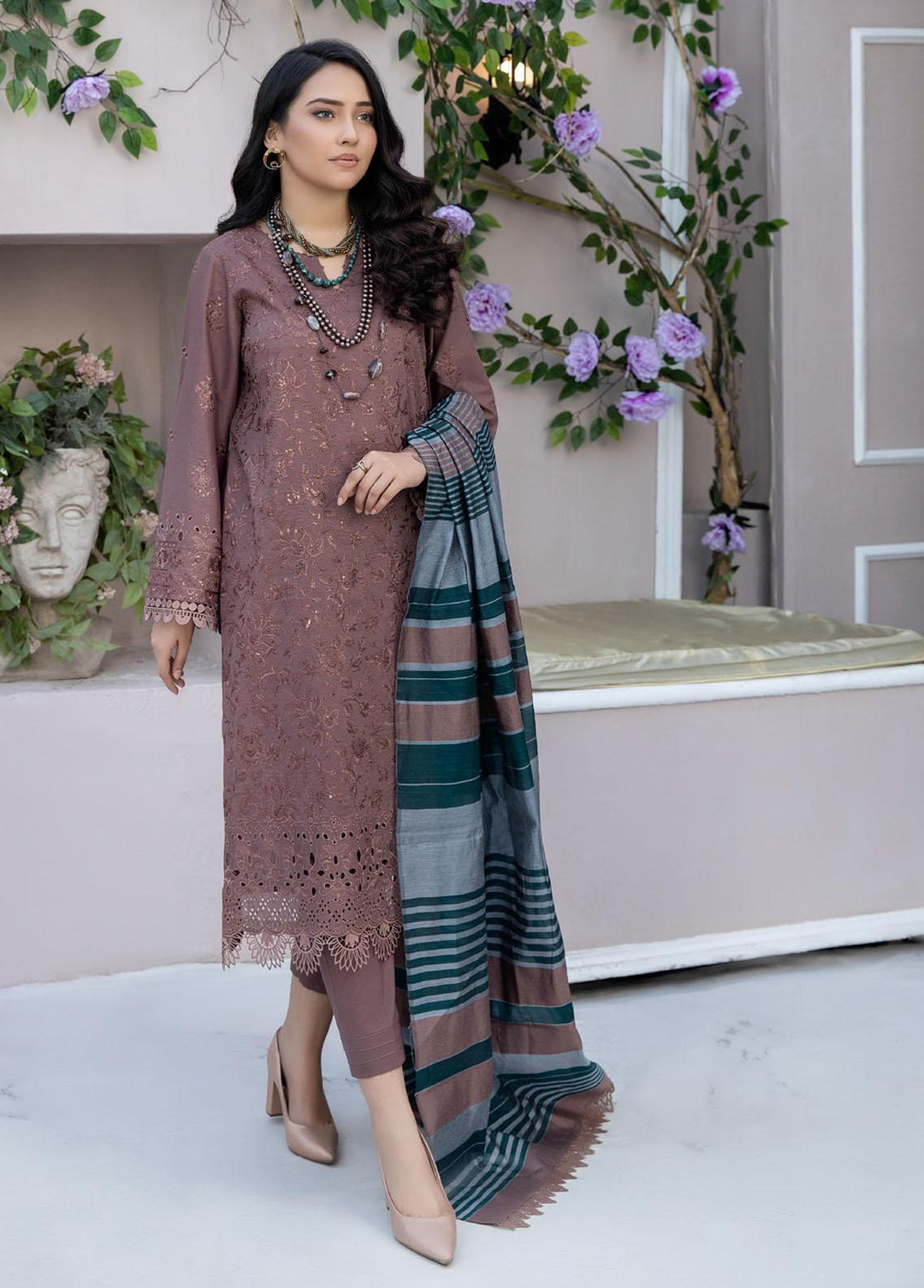 Tehzeeb By Riaz Arts Embroidered Lawn Suits Unstitched 3 Piece RA23-T3 TL-19 - Summer Collection
