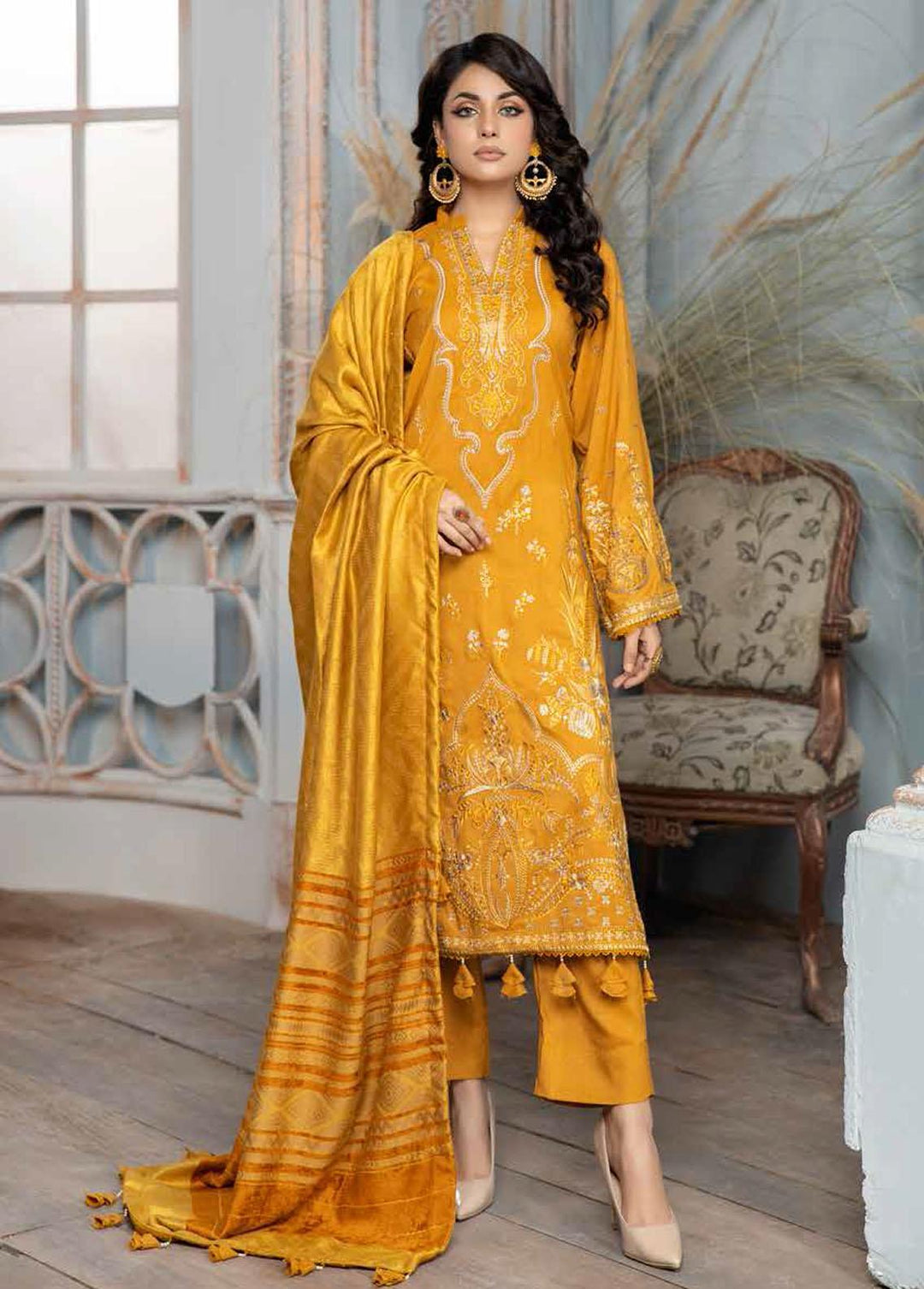 Tehzeeb By Riaz Arts Embroidered Leather Peach Suits Unstitched 3 Piece RA22TP TL-35 - Winter Collection