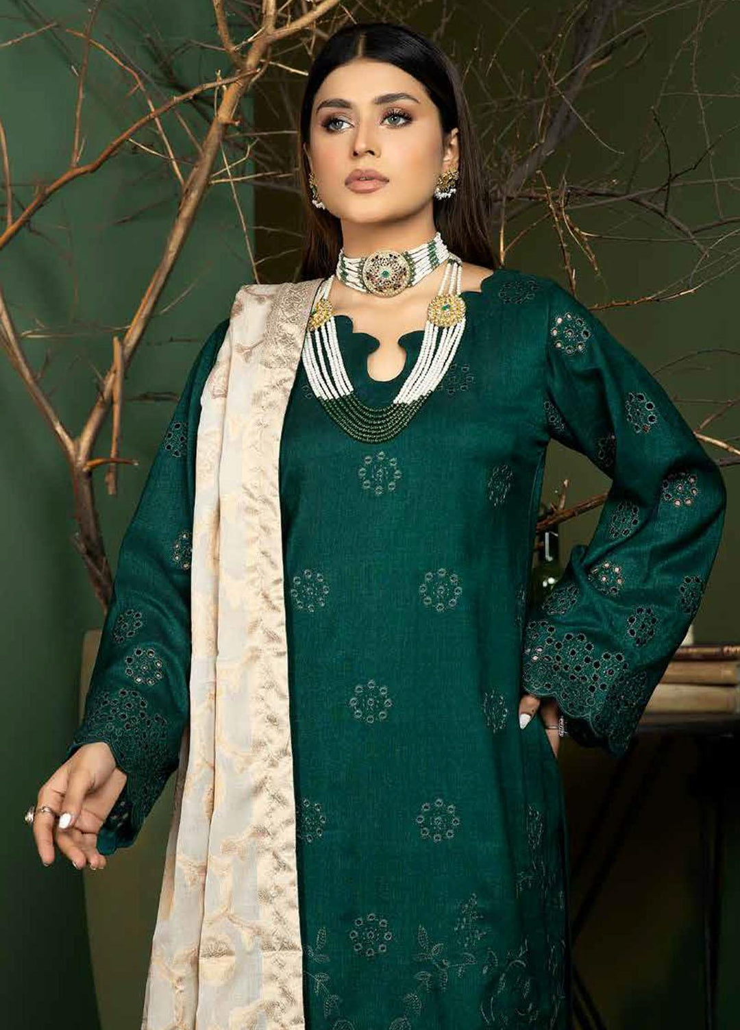 Tehzeeb by Riaz Arts Embroidered Leather Peach Suits Unstitched 3 Piece RA22TB TL-102 - Winter Collection