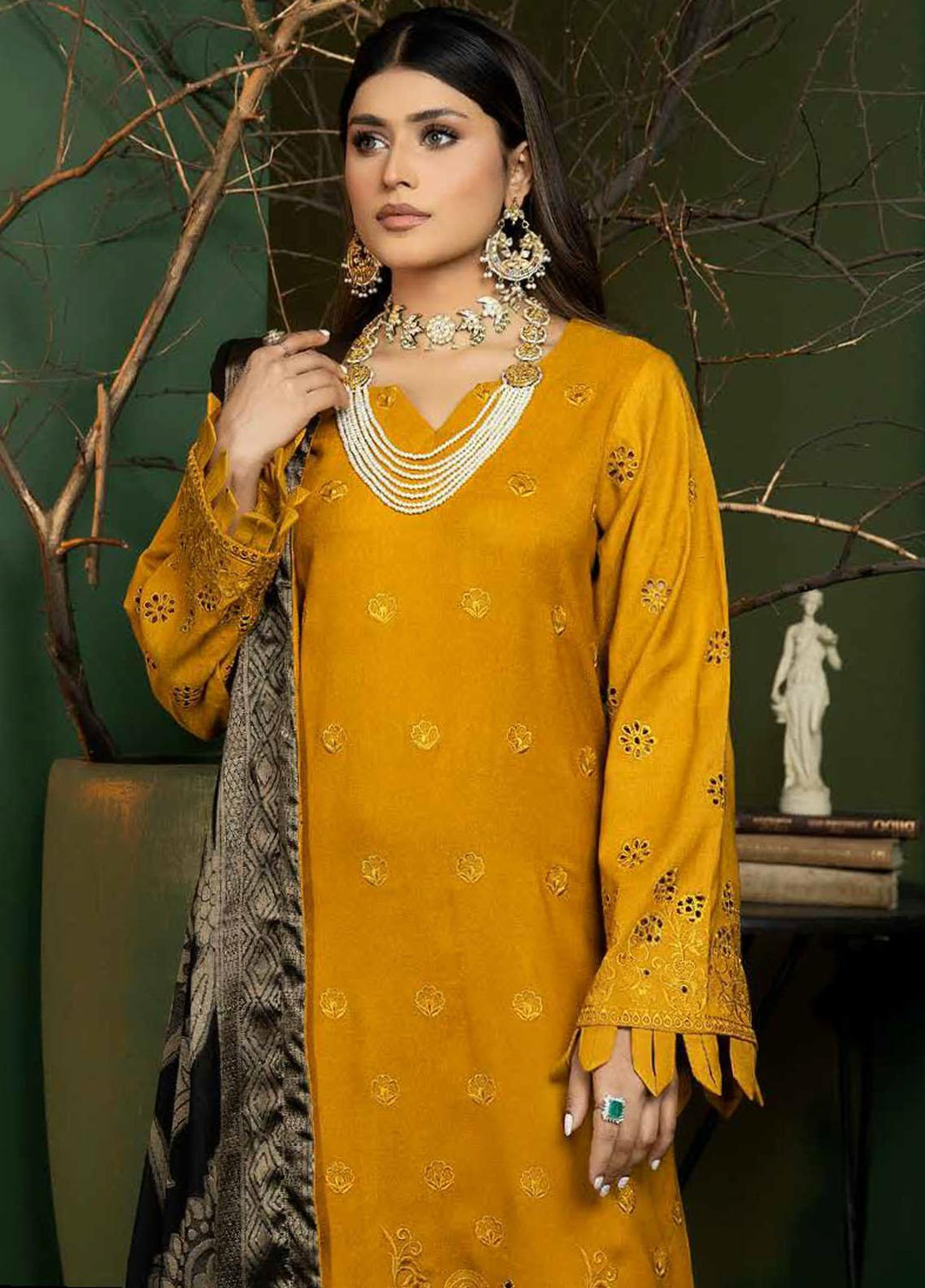 Tehzeeb by Riaz Arts Embroidered Leather Peach Suits Unstitched 3 Piece RA22TB TL-104 - Winter Collection