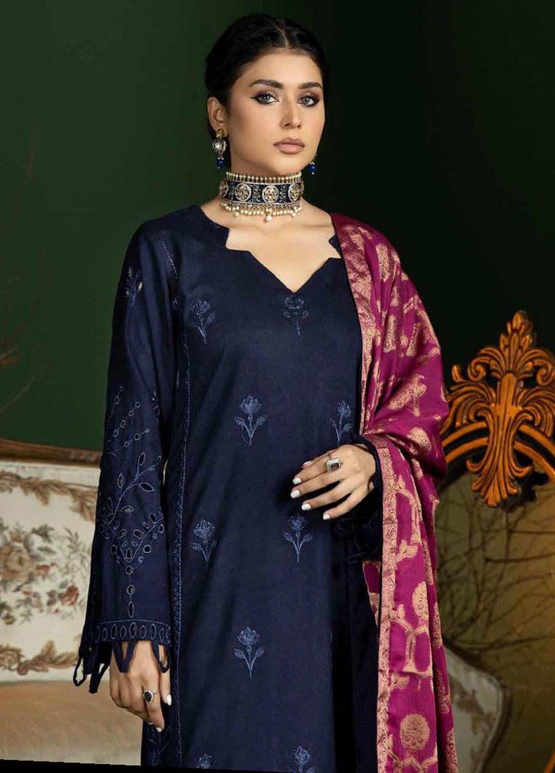 Tehzeeb by Riaz Arts Embroidered Leather Peach Suits Unstitched 3 Piece RA22TB TL-105 - Winter Collection